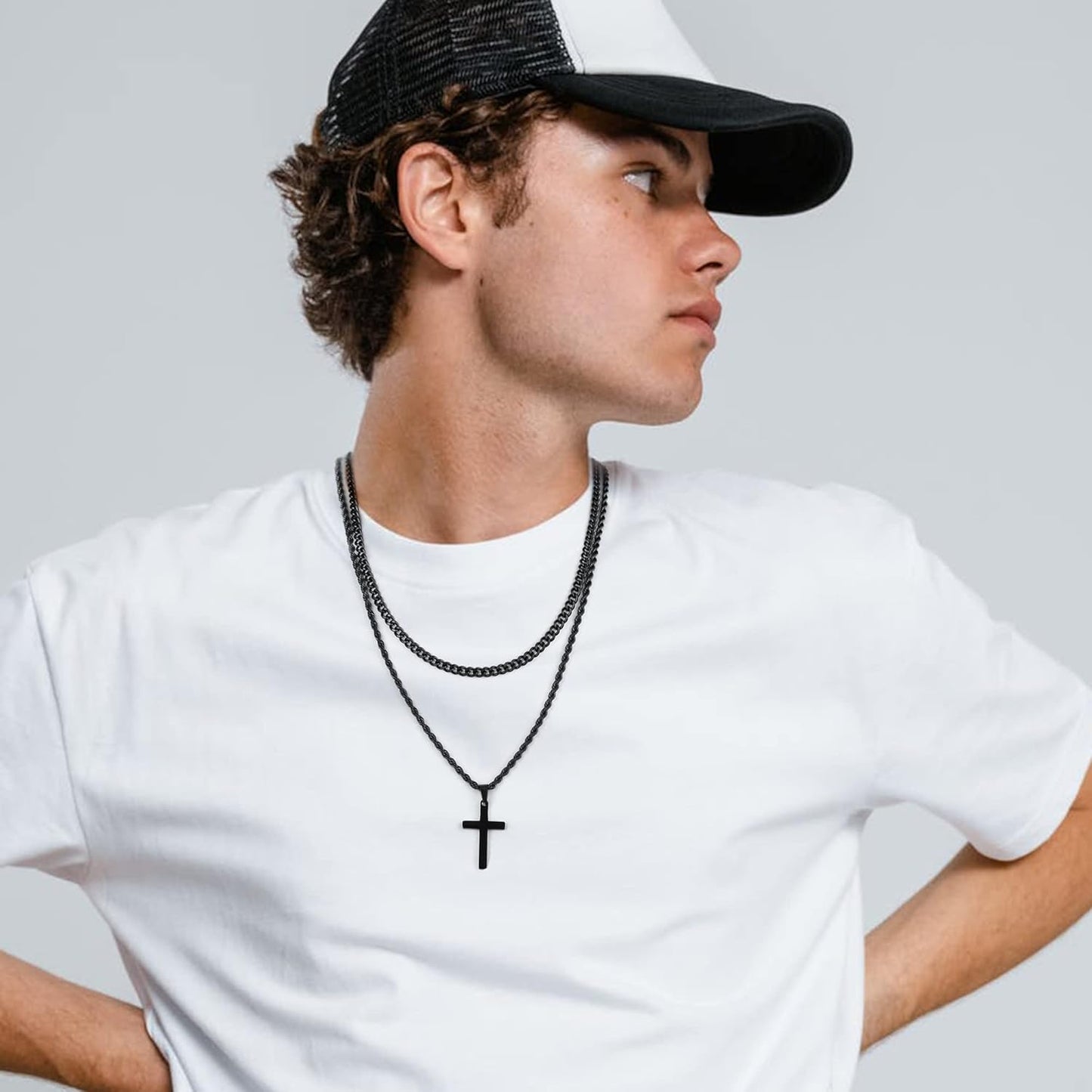 Cross Necklace for Men, Gold Black Silver Mens Cross Necklaces Stainless Steel Cross Pendant Necklace Simple Jewelry Gifts Cross Chain Necklace for Men