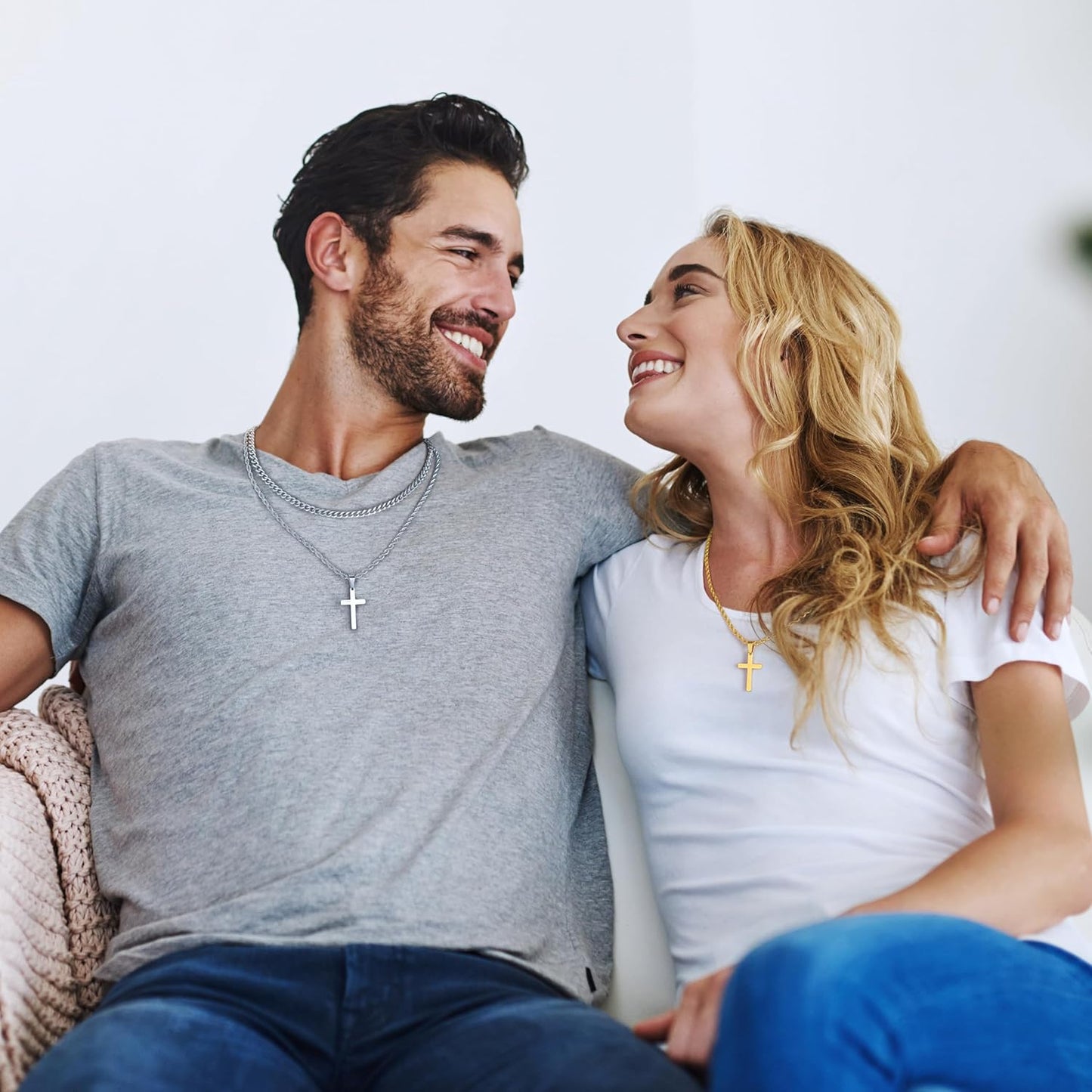 Cross Necklace for Men, Gold Black Silver Mens Cross Necklaces Stainless Steel Cross Pendant Necklace Simple Jewelry Gifts Cross Chain Necklace for Men