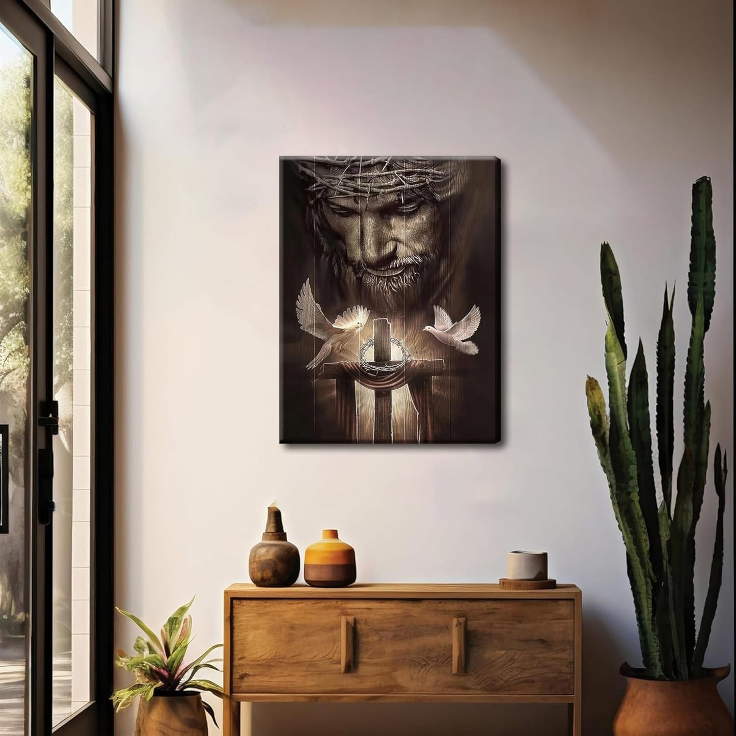Jesus Christ Cross and Doves Religious Home Decor