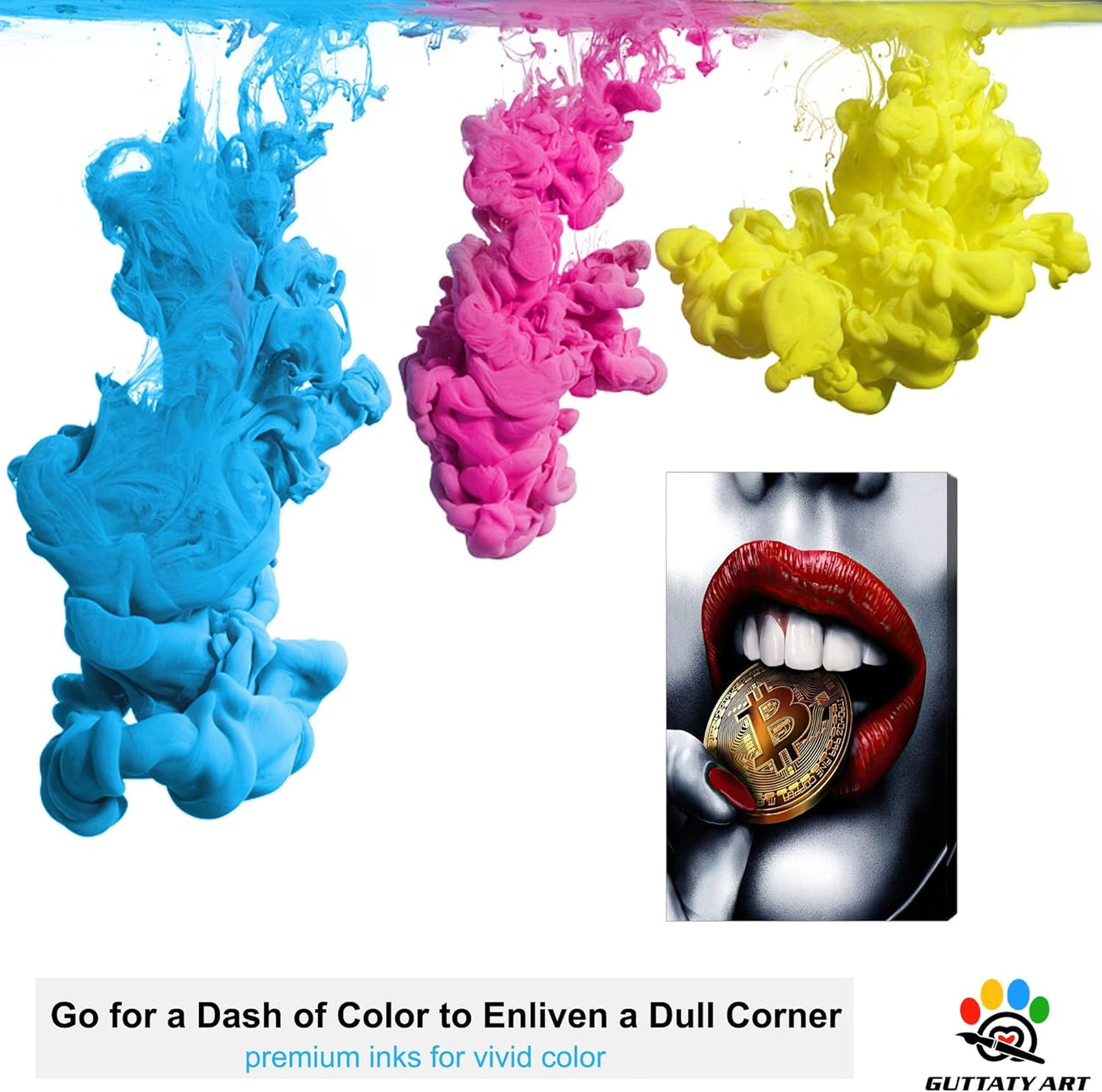 Red Lips Bite Bitcoin Money Canvas Wall Art,