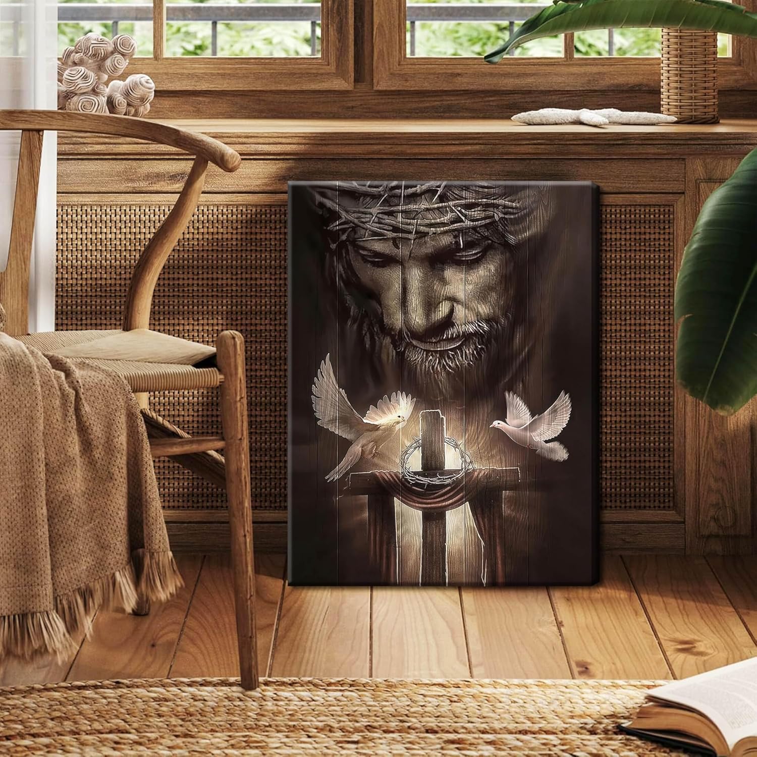 Jesus Christ Cross and Doves Religious Home Decor