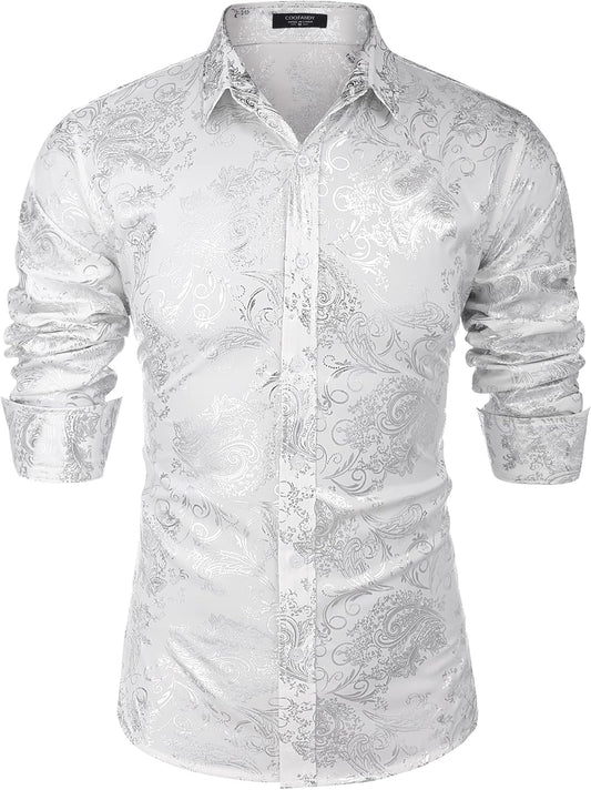 Men'S Paisley Shirt Luxury Disco Long Sleeve Button down Dress Shirts