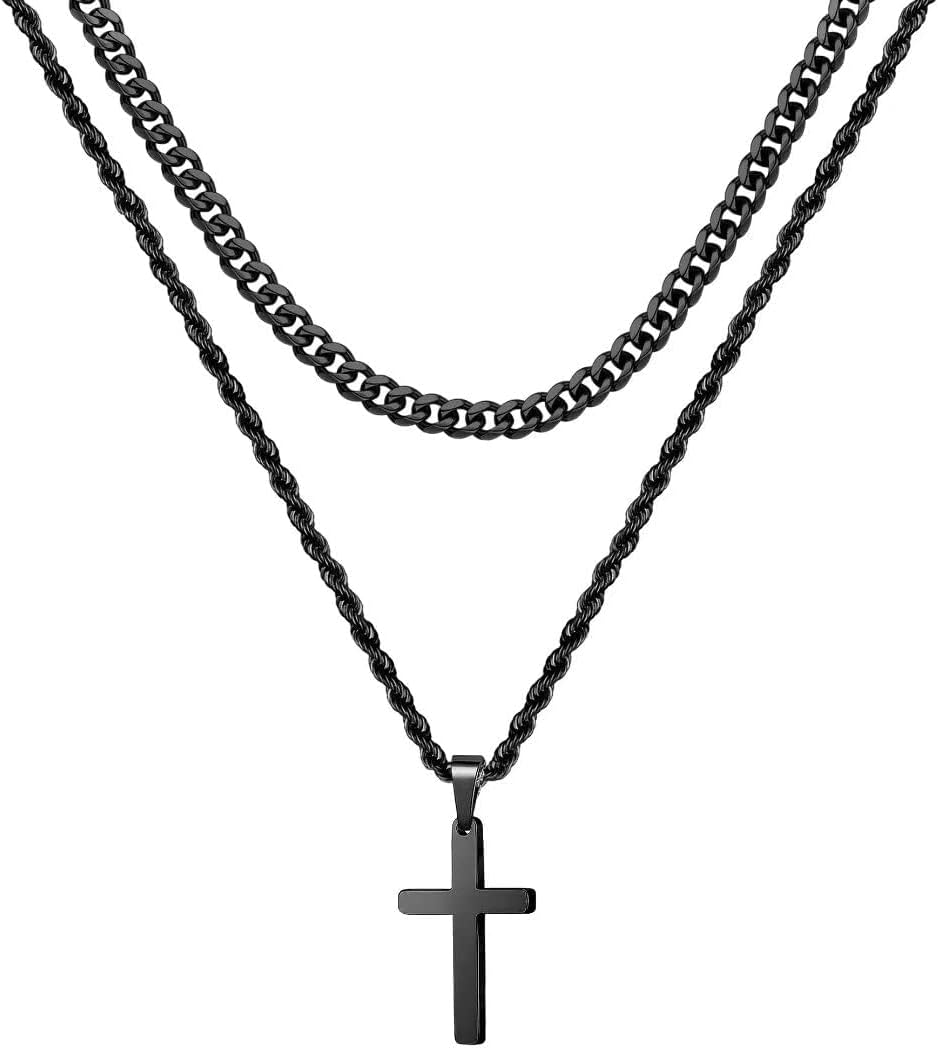 Cross Necklace for Men, Gold Black Silver Mens Cross Necklaces Stainless Steel Cross Pendant Necklace Simple Jewelry Gifts Cross Chain Necklace for Men