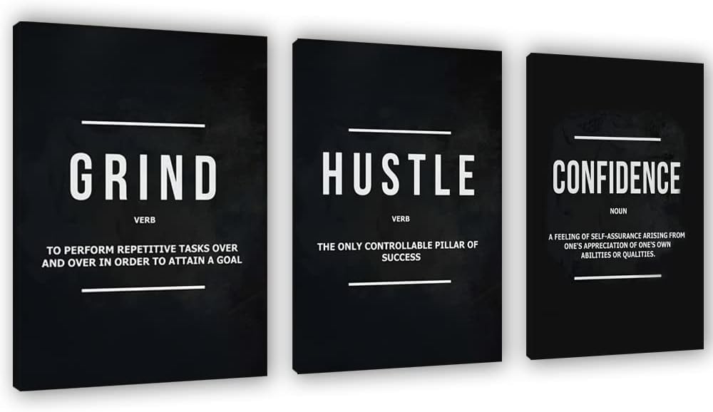Inspirational Wall Art 3 Pieces Canvas-motivation-Hustle-confidence 