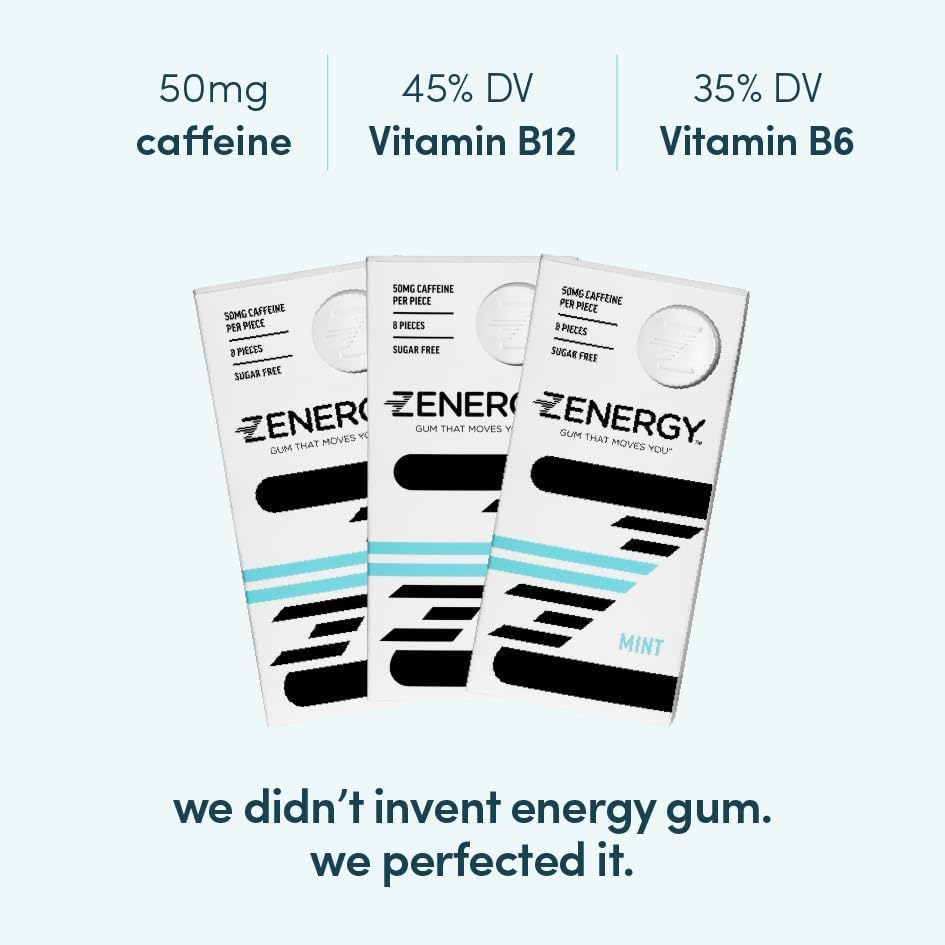 Energy Gum - Mint Flavor  50Mg Caffeine 3 Pack 24 Count