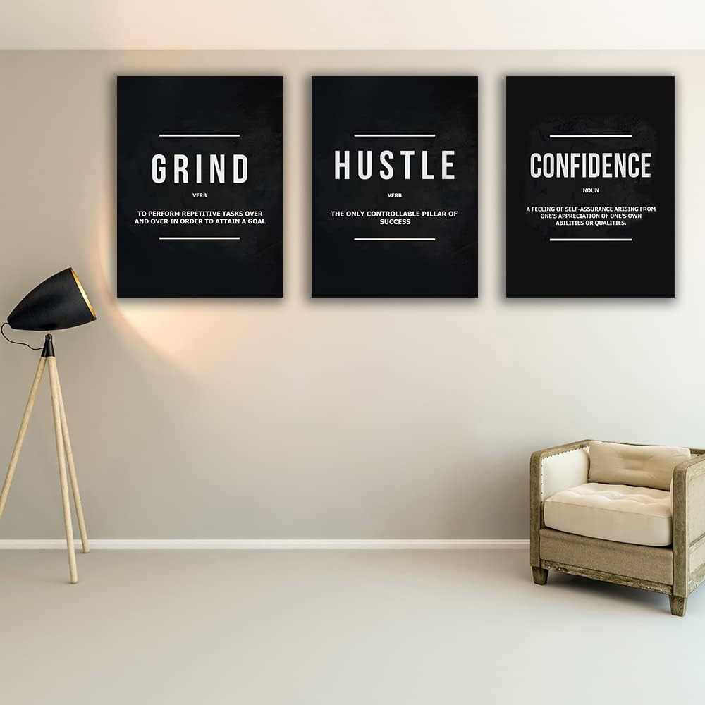 Inspirational Wall Art 3 Pieces Canvas-motivation-Hustle-confidence 