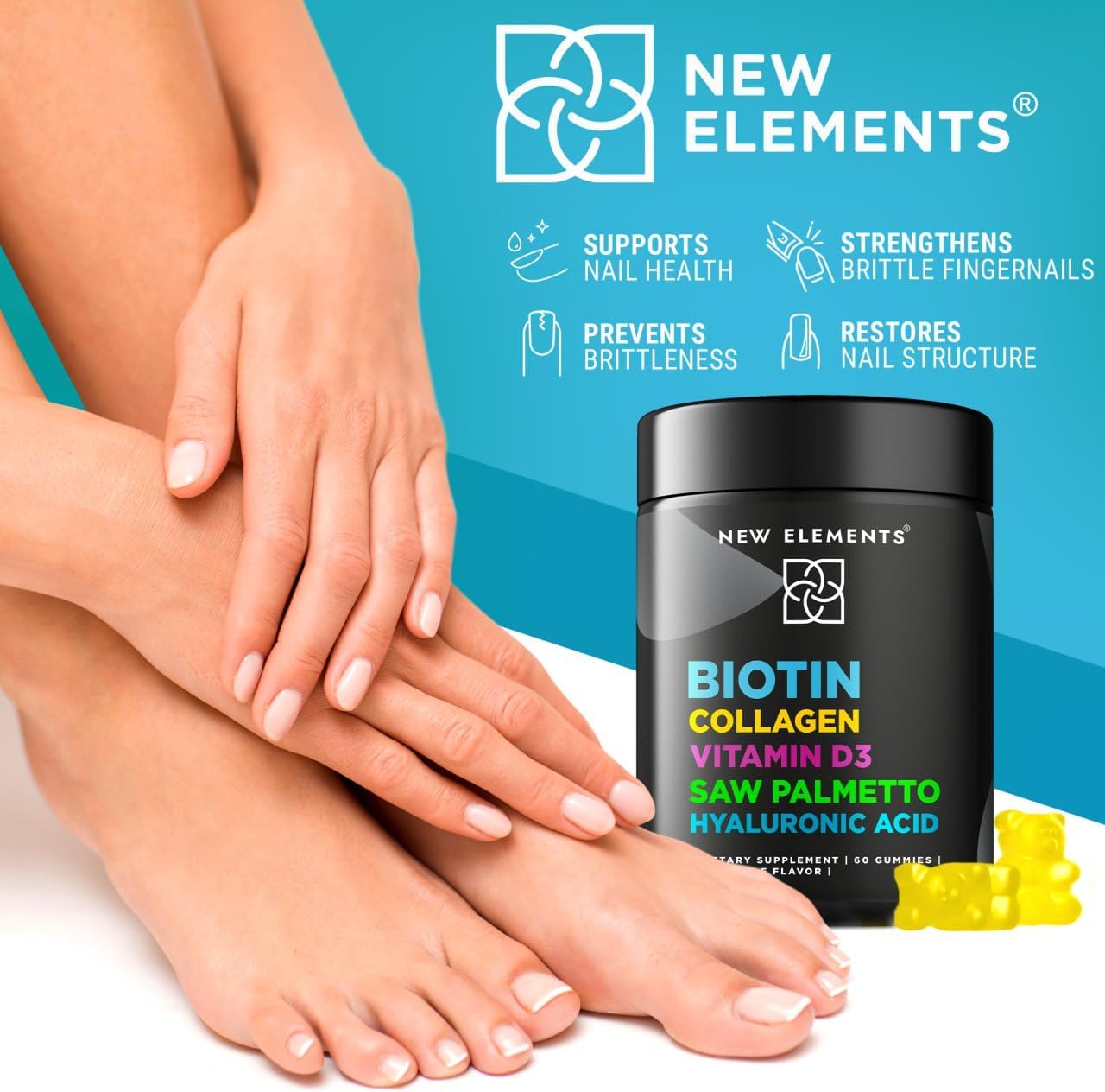 Biotin Gummies with Collagen Vitamin D3 Natural Pineapple Flavor