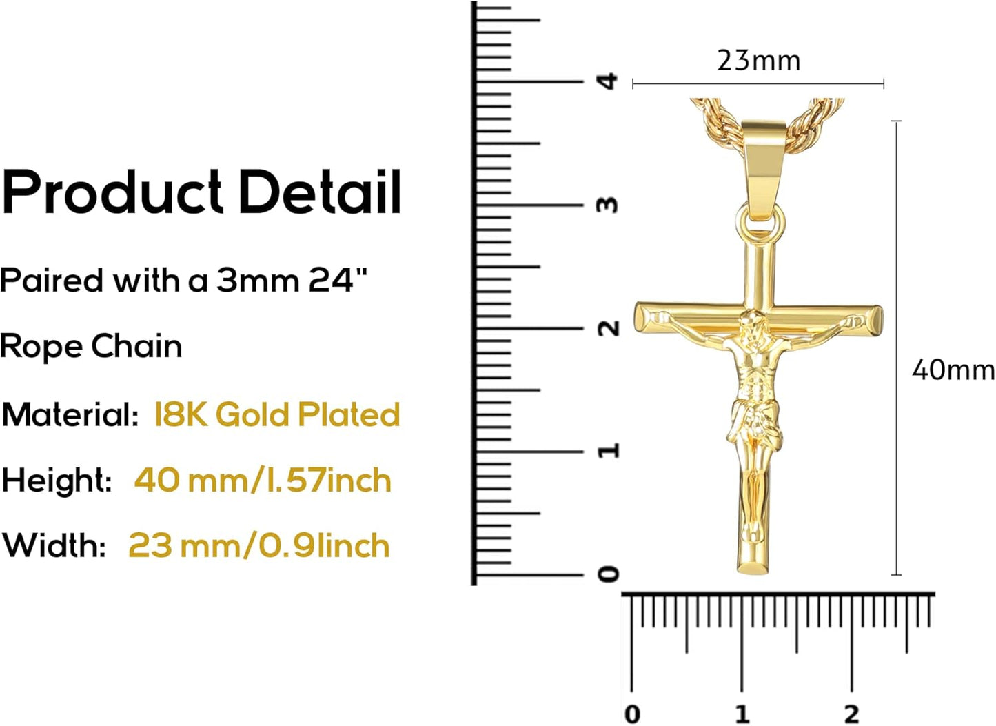 Crucifix Cross Necklace 18K Gold Plated Cross 