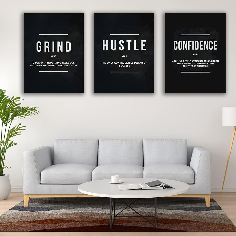 Inspirational Wall Art 3 Pieces Canvas-motivation-Hustle-confidence 
