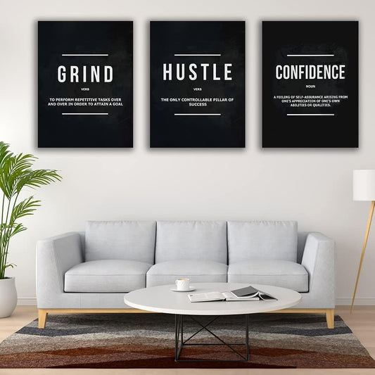 Inspirational Wall Art 3 Pieces Canvas-motivation-Hustle-confidence 