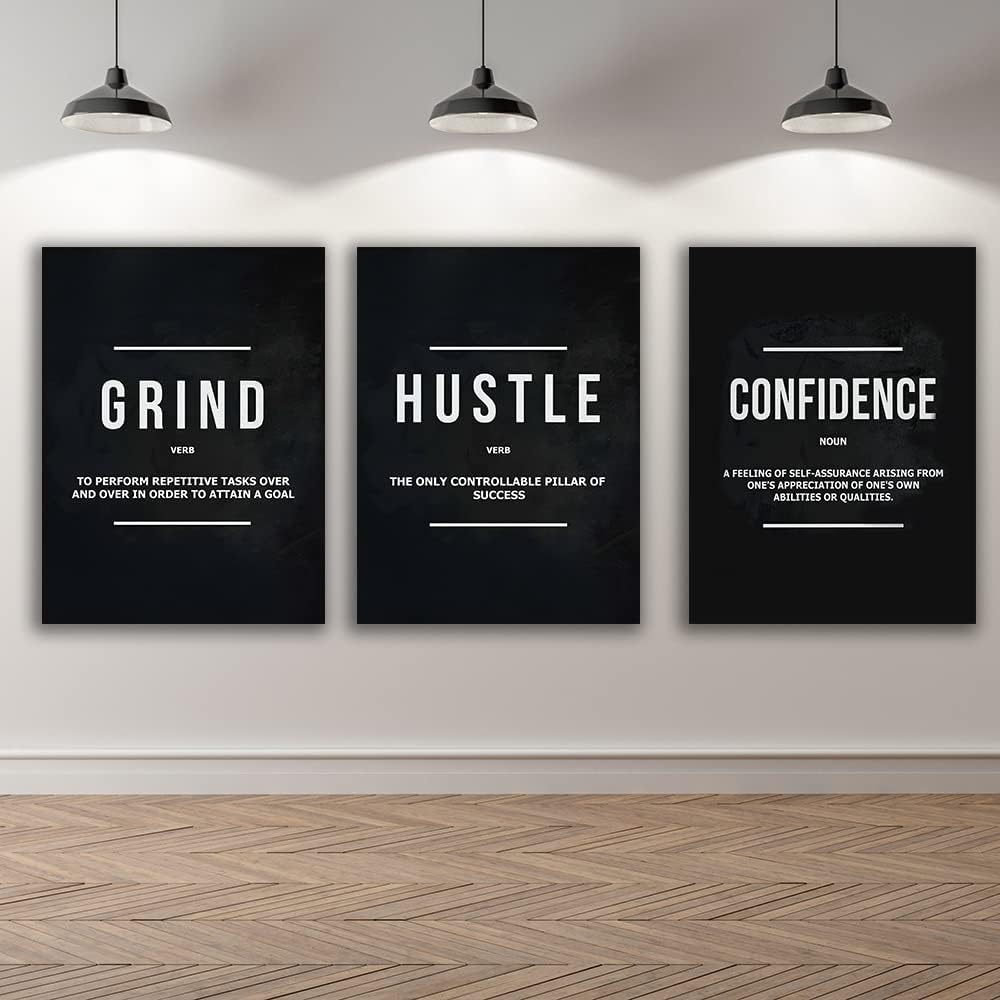 Inspirational Wall Art 3 Pieces Canvas-motivation-Hustle-confidence 