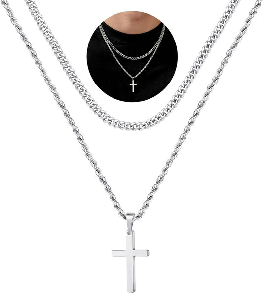 Cross Necklace for Men, Gold Black Silver Mens Cross Necklaces Stainless Steel Cross Pendant Necklace Simple Jewelry Gifts Cross Chain Necklace for Men