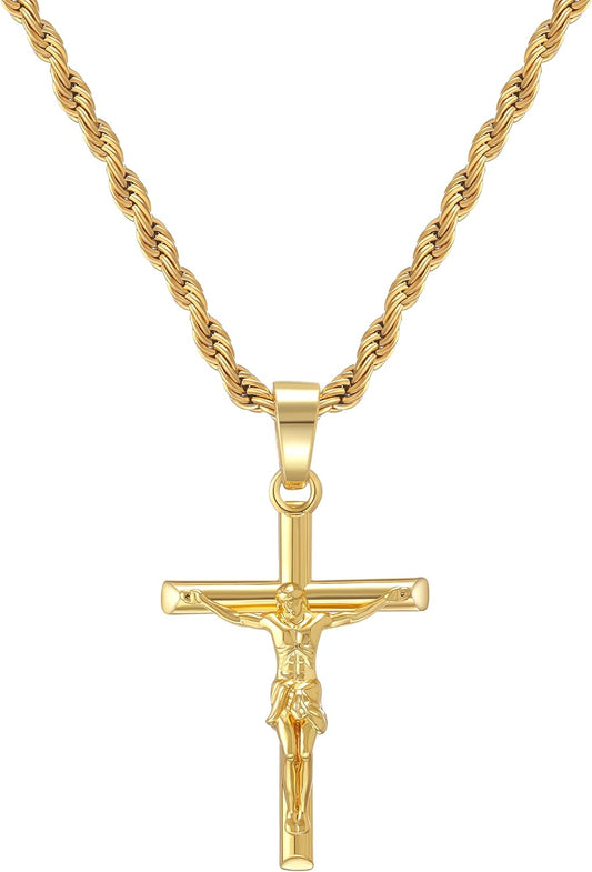 Crucifix Cross Necklace 18K Gold Plated Cross 