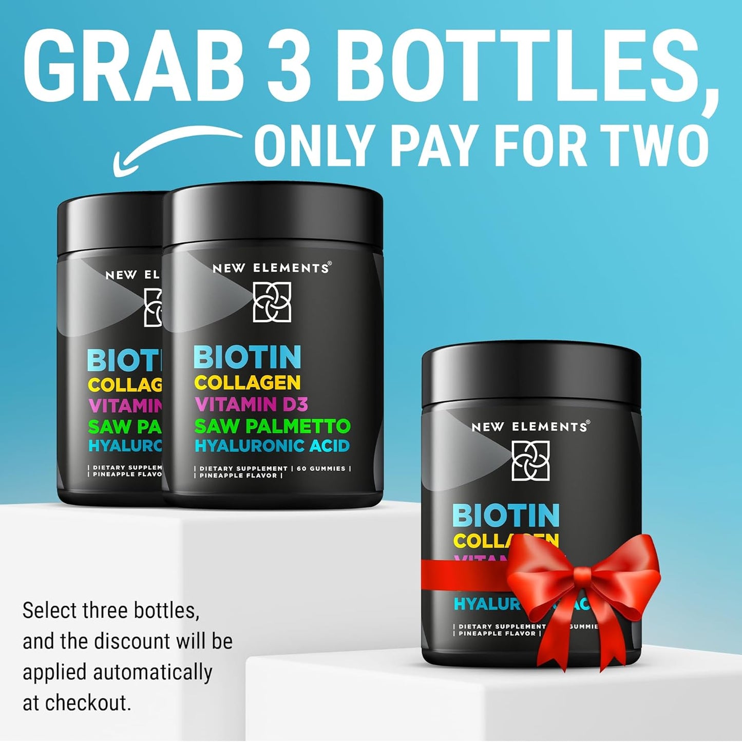 Biotin Gummies with Collagen Vitamin D3 Natural Pineapple Flavor