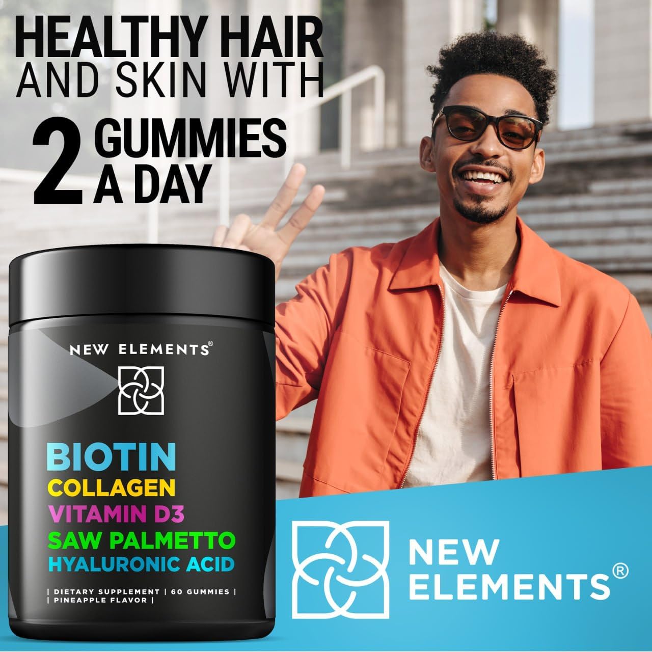 Biotin Gummies with Collagen Vitamin D3 Natural Pineapple Flavor