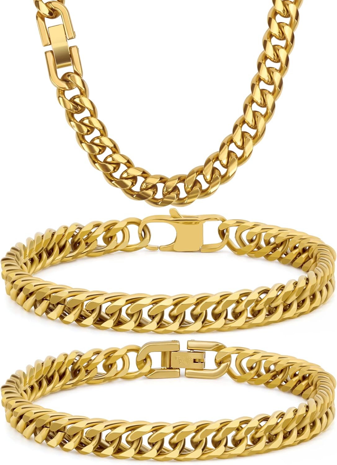 3PCS Cuban Link Bracelet Necklace