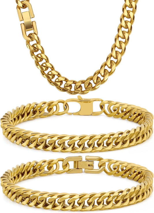 3PCS Cuban Link Bracelet Necklace