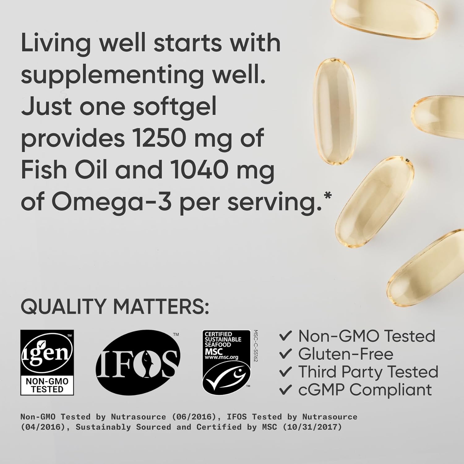 Triple Strength Omega 3 Fish Oil Supplement - Heart, Brain & Immune Support for Adults, Men & Women - 1250 Mg Capsules (30 Ct)