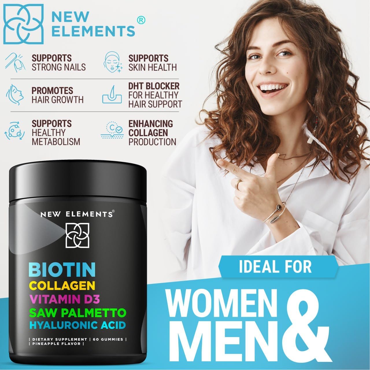 Biotin Gummies with Collagen Vitamin D3 Natural Pineapple Flavor
