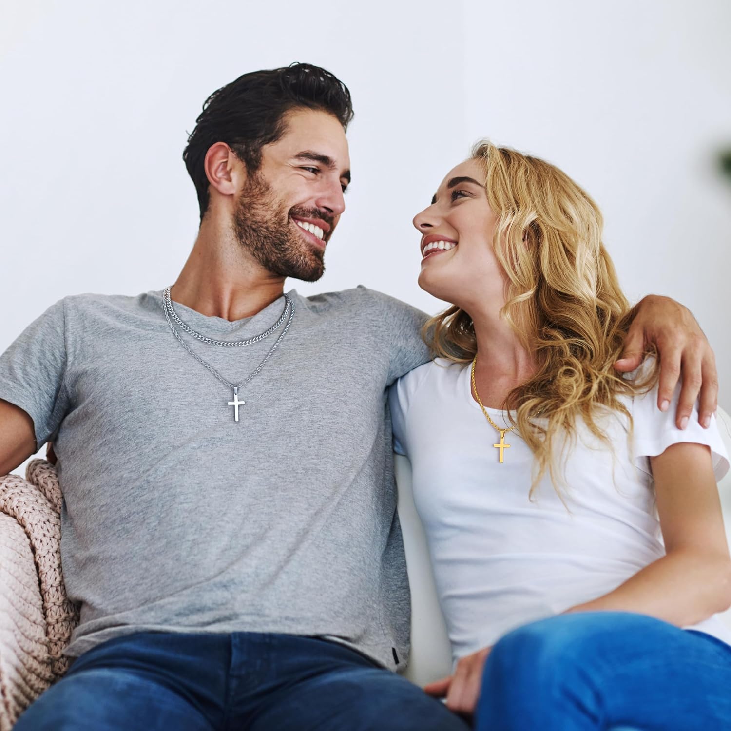 Cross Necklace for Men, Gold Black Silver Mens Cross Necklaces Stainless Steel Cross Pendant Necklace Simple Jewelry Gifts Cross Chain Necklace for Men