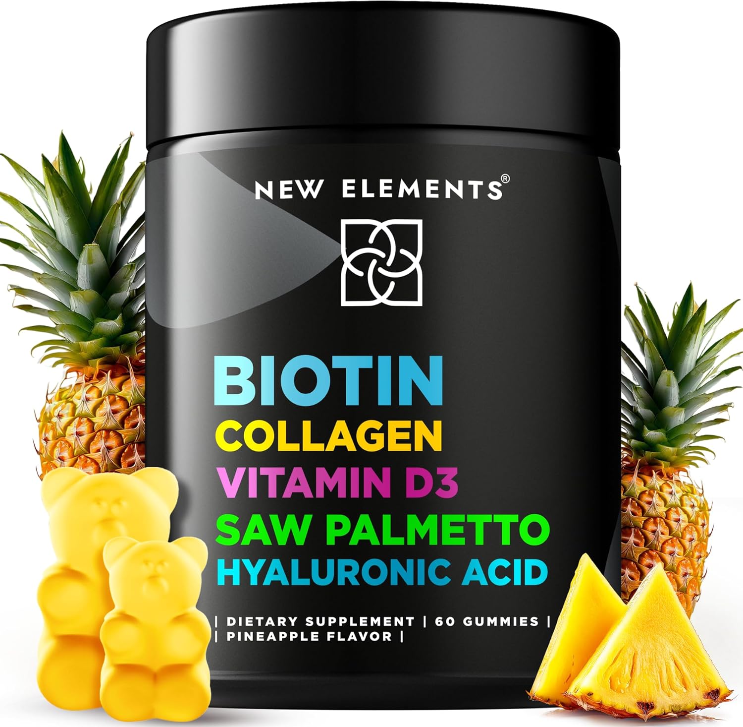 Biotin Gummies with Collagen Vitamin D3 Natural Pineapple Flavor