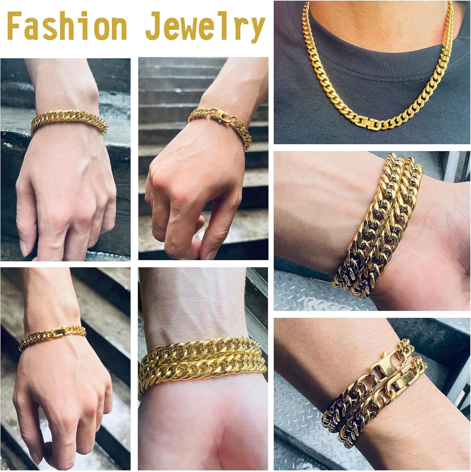 3PCS Cuban Link Bracelet Necklace